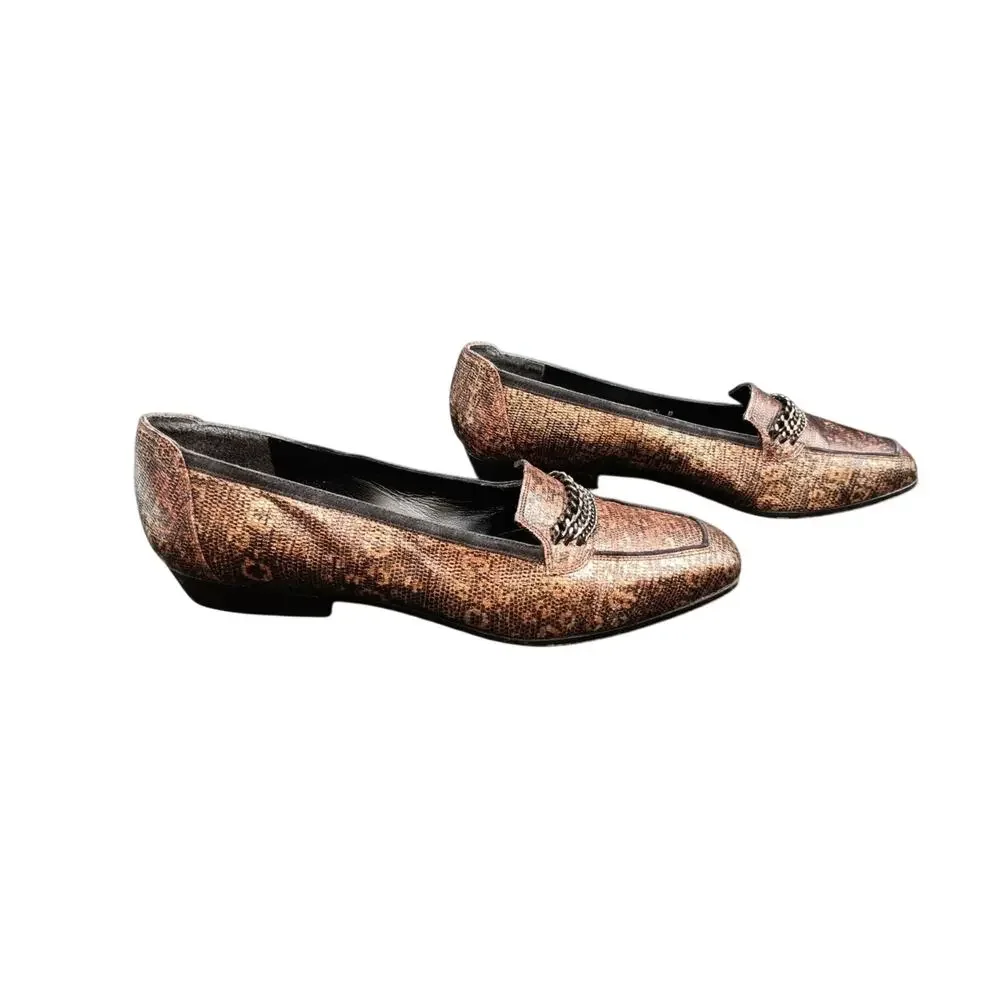 Vintage Stuart Weitzman Snake Print Leather Loafers 8.5 B